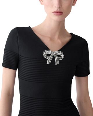 Embellished V Neck Flare Dress