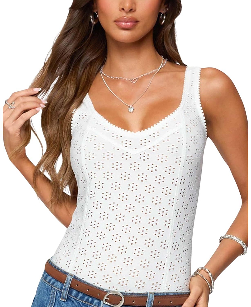 Edikted Clementina Eyelet Bodysuit In White