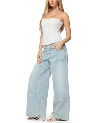 Teela Lacey Low Rise Carpenter Jeans in Blue Wash