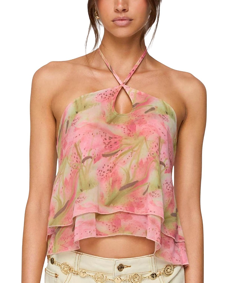 Edikted Dragon Lily Layered Chiffon Halter Top