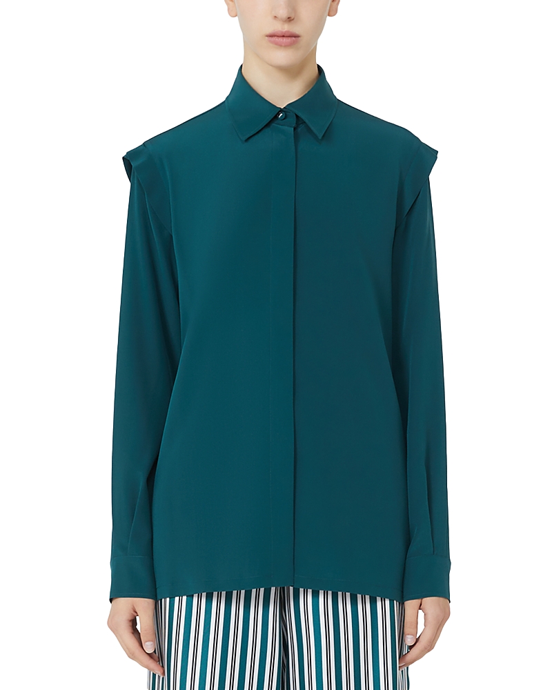 Max Mara Stretch Silk Cady Blouse In Green