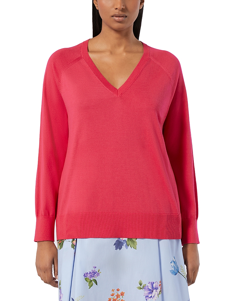 Marina Rinaldi Rita V-neck Cotton Blend Sweater In Pink