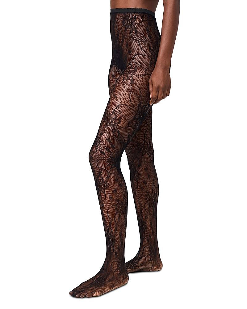 Stems Wild Flower Lace Net Tights In Black
