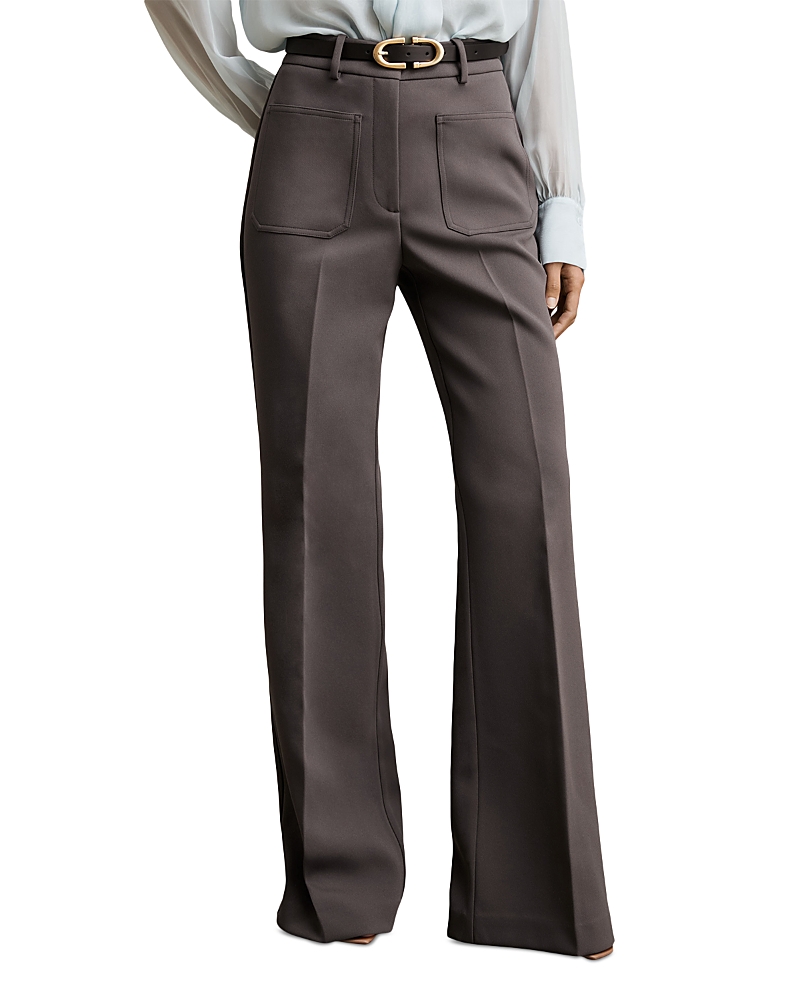 Reiss Mauve Neutral Twill Patch-pocket Flared Trousers In Gray