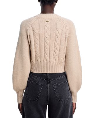 Rita Wool Blend Crewneck Cable Knit Cardigan Sweater