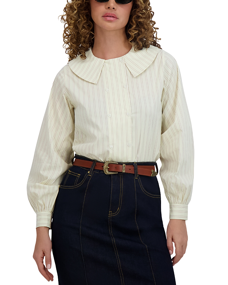 Point Double Breasted Button Up Blouse In White