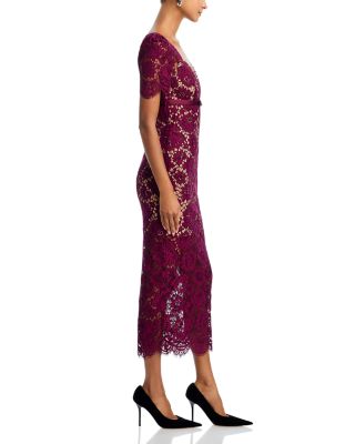 Burgundy Floral Lace Midi Dress