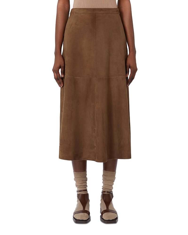 Max Mara Leather Midi Skirt In Brown