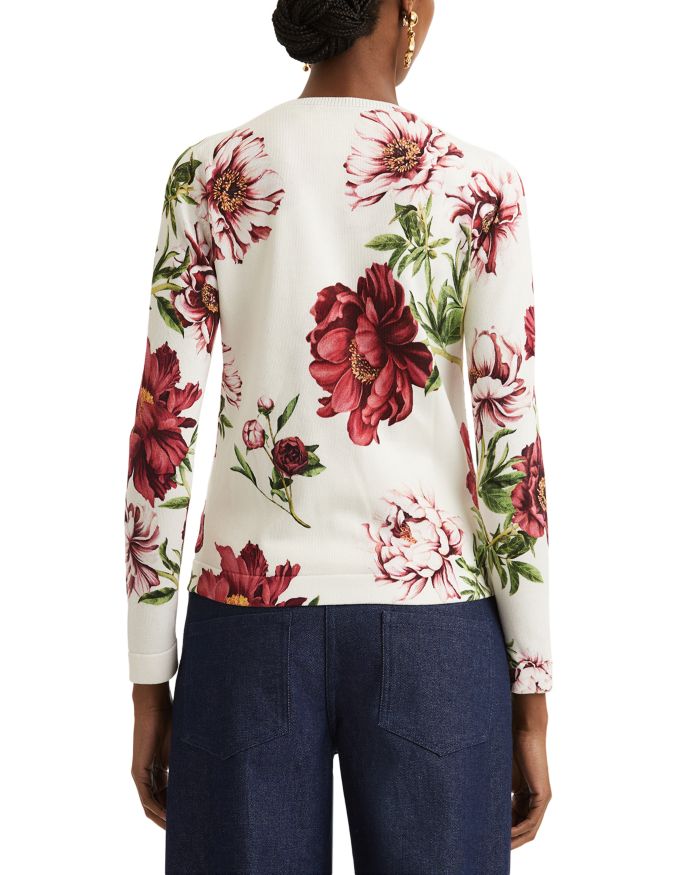 Long Sleeve Peony Print Cardigan Sweater