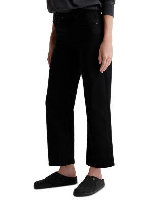Saige Mid Rise Wide Leg Cropped Jeans in Super Black
