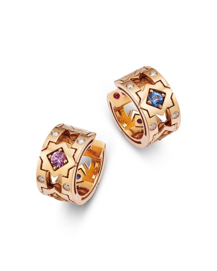 18K Rose Gold Diamond & Sapphire Navarra Hoop Earrings