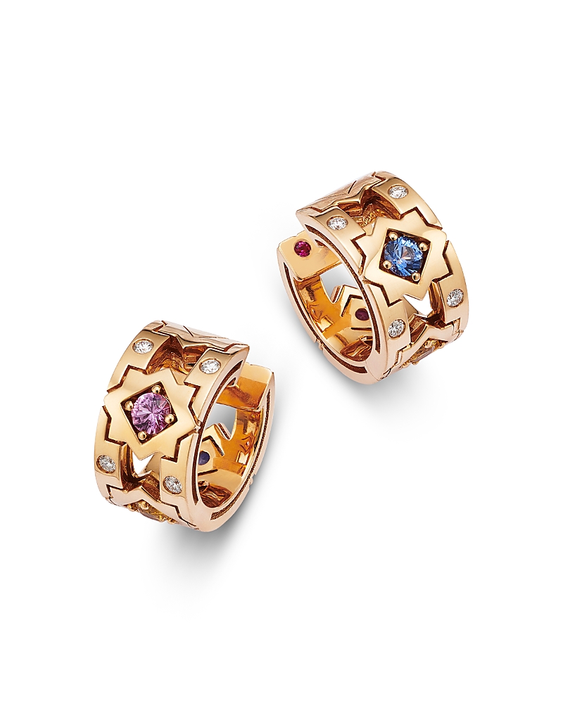 Roberto Coin 18k Rose Gold Diamond & Sapphire Navarra Hoop Earrings In Gold