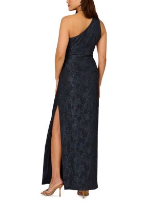 Stretch Jacquard One Shoulder Gown
