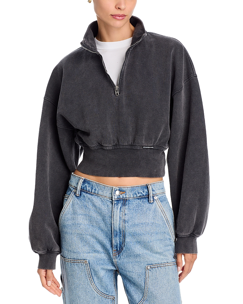 Alexander Wang Alexanderwang Cropped Half Zip Sweatshirt In Gray