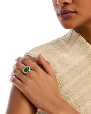 Dyed Jade & Diamond Halo Ring in 14K Yellow Gold