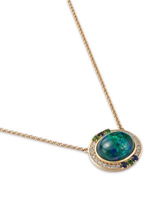 Azurite, Blue Sapphire, Tsavorite & Diamond Pendant Necklace, 16-18"