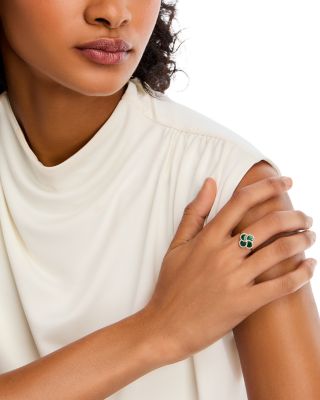Malachite & Diamond Clover Ring in 14K Yellow Gold