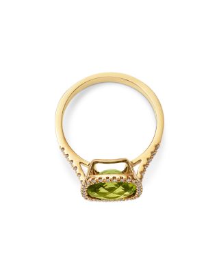 Peridot & Diamond Halo Ring in 14K Yellow Gold