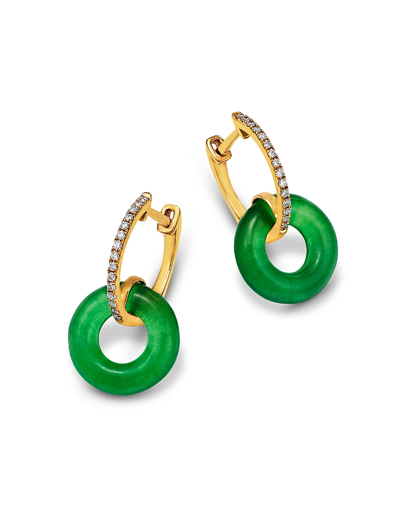 Bloomingdale's Fine Collection Dyed Jade & Diamond Doorknocker Drop Earrings in 14K Yellow Gold