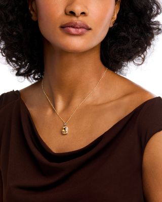 Citrine & Diamond Halo Pendant Necklace in 14K Yellow Gold, 16"-18"