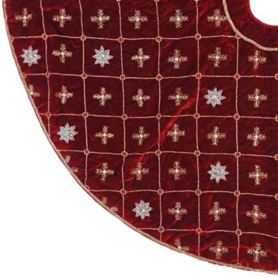 Red Velvet Tree Skirt with Silver &amp; Gold Snowflake, 50&amp;quot;
