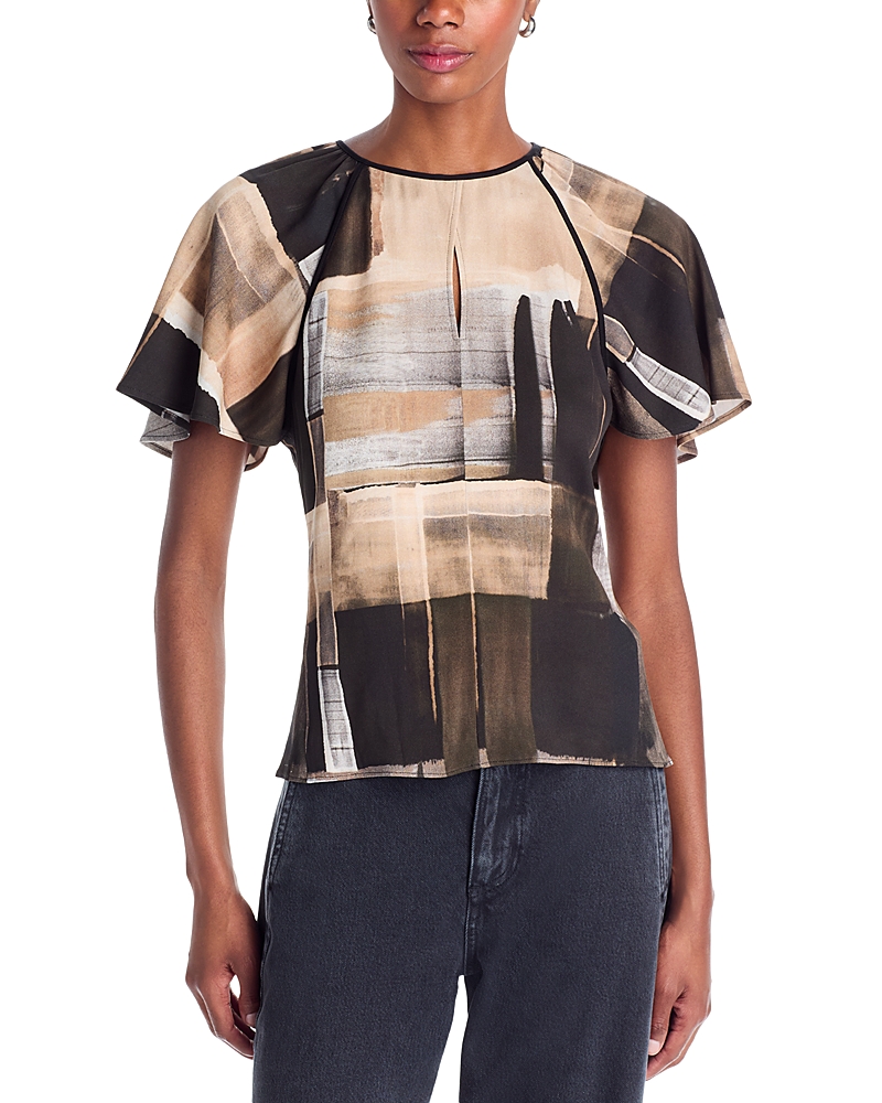 Hugo Boss Regular-fit Blouse With Modern Print In Brown