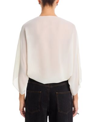 Draped V Neck Long Sleeve Top