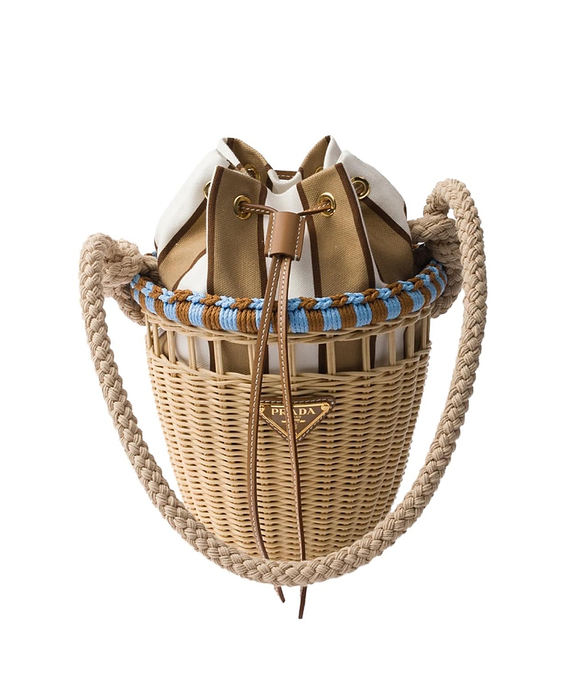 Prada Wicker Mini Bucket Bag