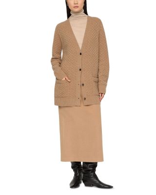 Basket Stitch Cashmere V Neck Cardigan Sweater 