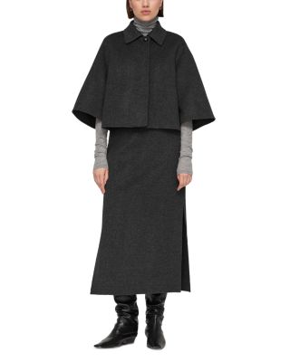 High Waisted Wool Blend Midi Skirt  