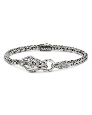 Sterling Silver Naga Blue Sapphire & Diamond Dragon Flex Bracelet