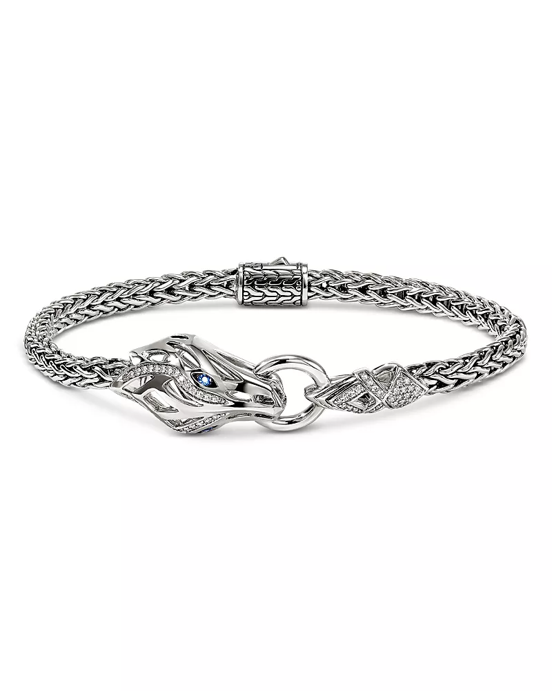 John Hardy Sterling Silver Naga Blue Sapphire & Diamond Dragon Flex Bracelet