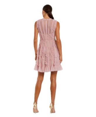 Mesh Micro Ruffle High Neck Mini Dress