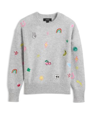 Girls&#39; Knitted Crewneck Pullover Embroidered Cashmere Sweater, Big Kid - Exclusive