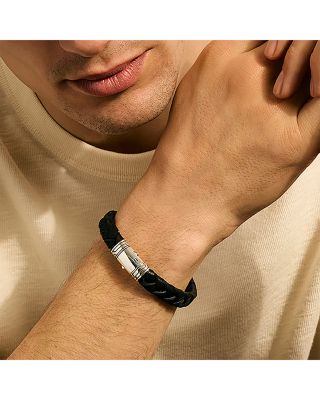 Men&#39;s Sterling Silver &amp; Braided Leather Bracelet