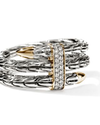 Sterling Silver & 14K Yellow Gold Diamond Spear Triple Tier Ring