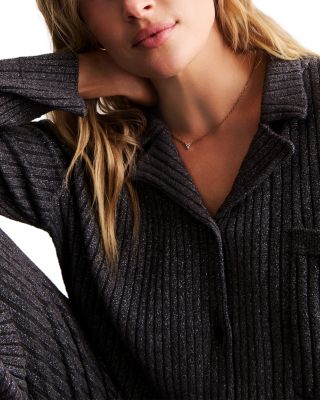 CozyChic Ultra Lite Lurex Rib Button Front Shirt