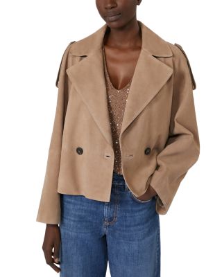 Maga Suede Leather Short Trench Coat
