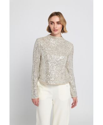 Sequin Knit Mock Neck Top