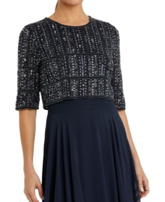  Beaded 3/4 Sleeve Chiffon Gown