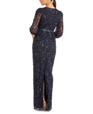Sequined Elbow Sleeve Gown