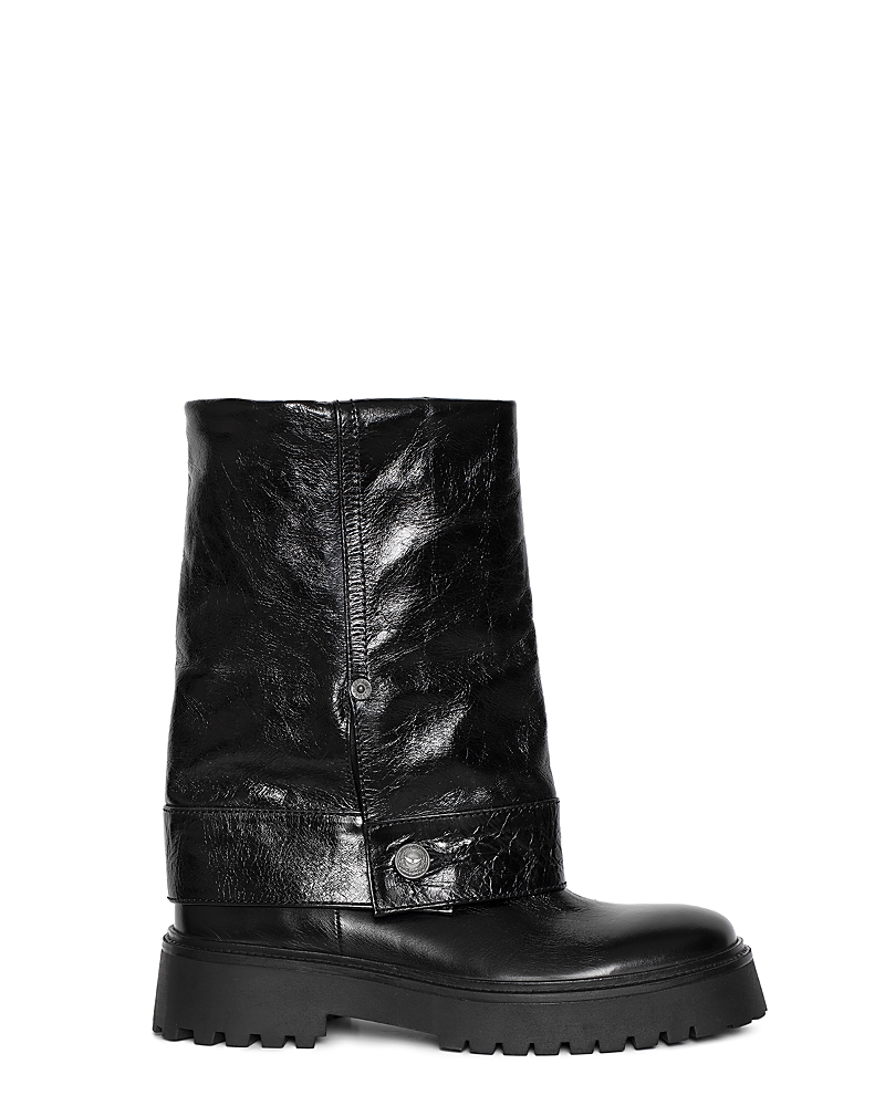 Zadig & Voltaire Angie Vintage Patent Leather Sleeve Boots In Black