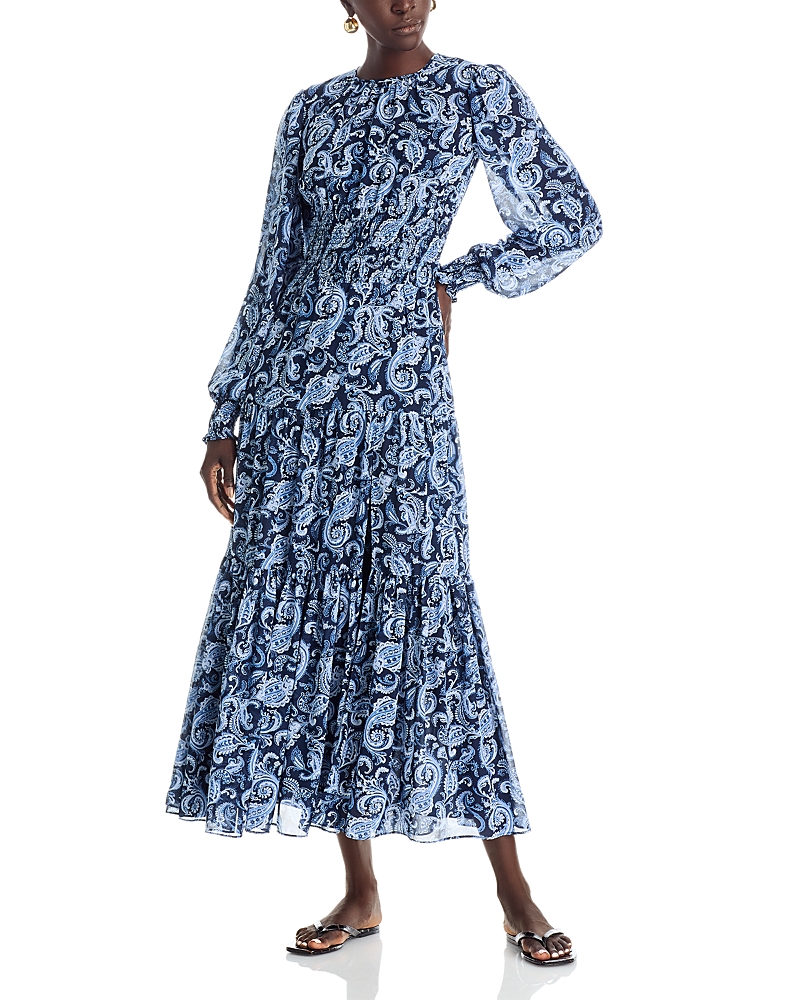 Michael Kors Michael Smock Waist Tiered Maxi Dress In Blue