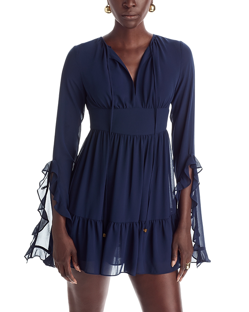 Michael Kors Michael Ruffle Sleeve Mini Dress In Blue