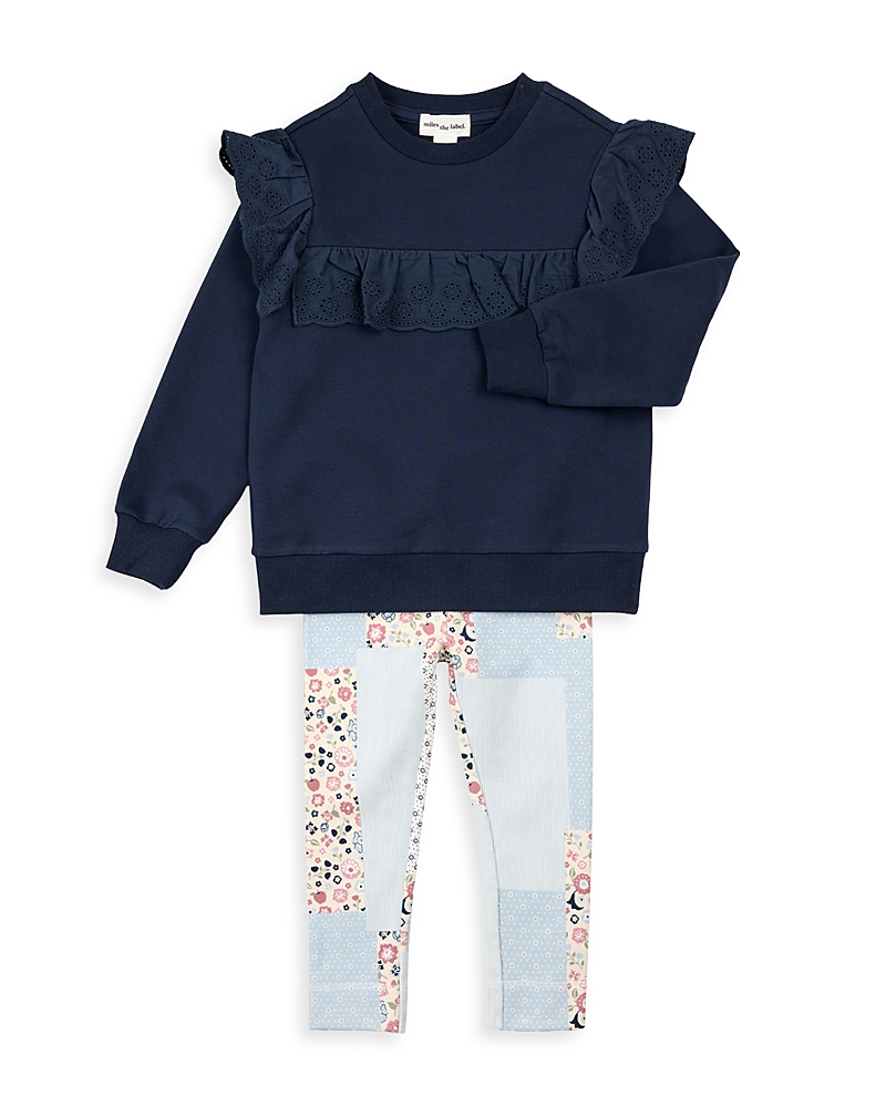 Miles The Label Girls' Eyelet Top & Patchwork Leggings Set - Baby In Blue