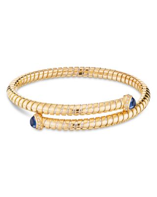 Trisolina Diamond & Sapphire Bypass Bangle in 18K Yellow Gold