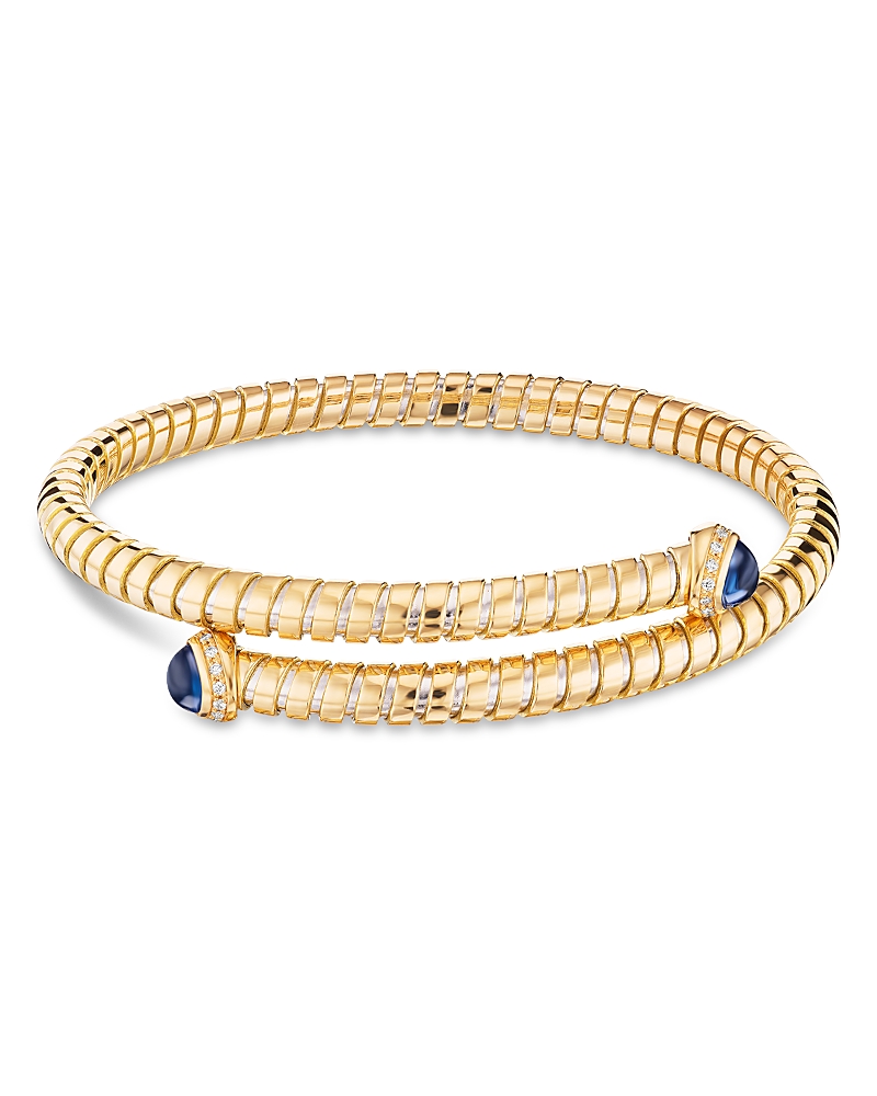 Marina B Trisolina Diamond & Sapphire Bypass Bangle In 18k Yellow Gold In Gold