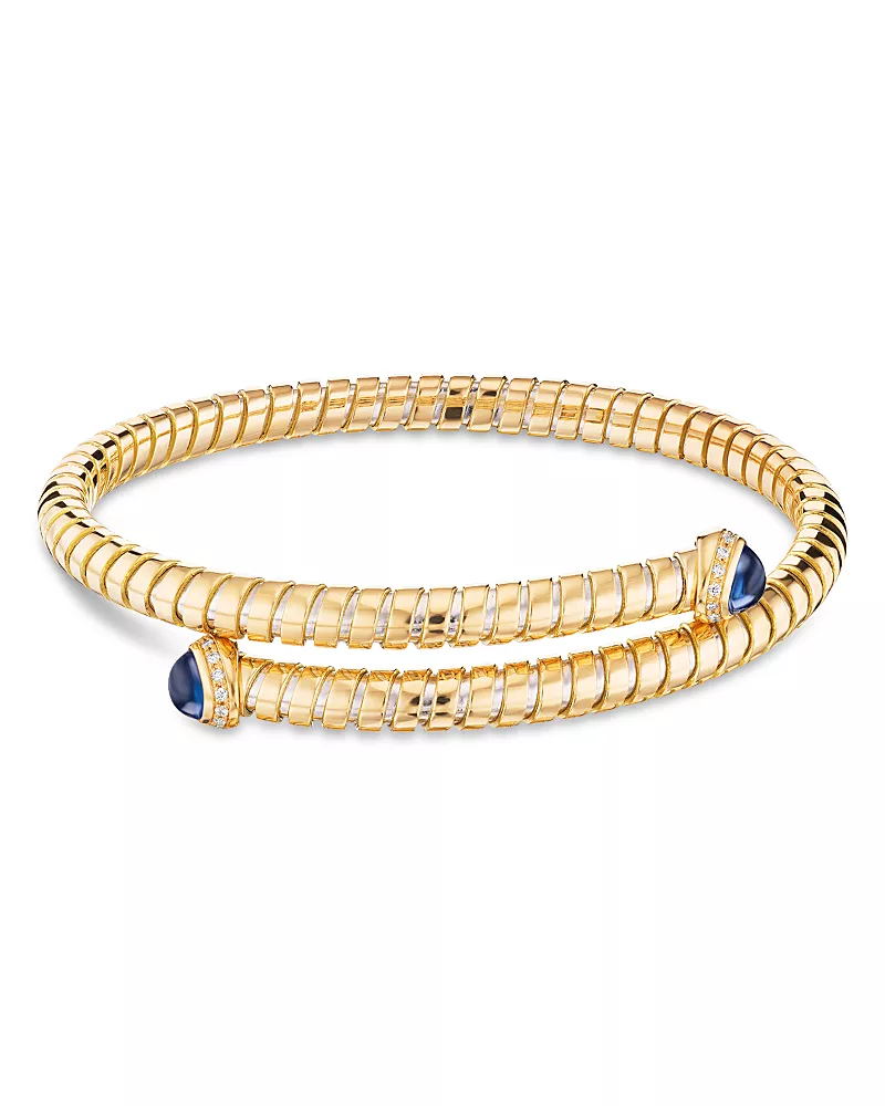 Marina B Trisolina Diamond & Sapphire Bypass Bangle in 18K Yellow Gold