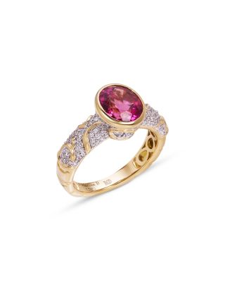 Ondine Solitaire Rubellite & Diamond Ring in 18K Yellow Gold