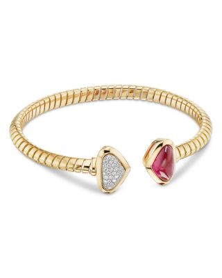 Trisolina Rubellite & Diamond Castagna Bangle Bracelet in 18K Yellow Gold
